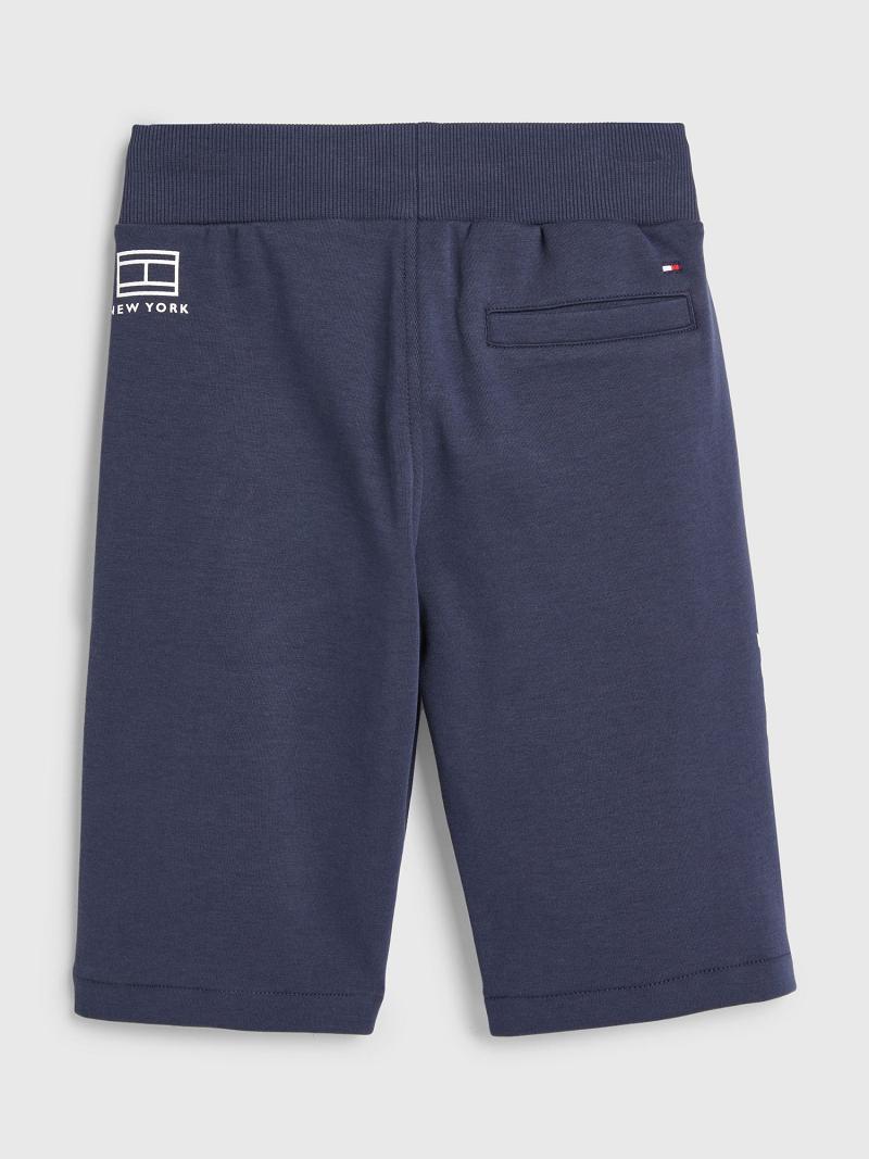 Fiú Tommy Hilfiger Multi Logo Sweatshort Rövidnadrág Sötétkék | HU 2185TCE